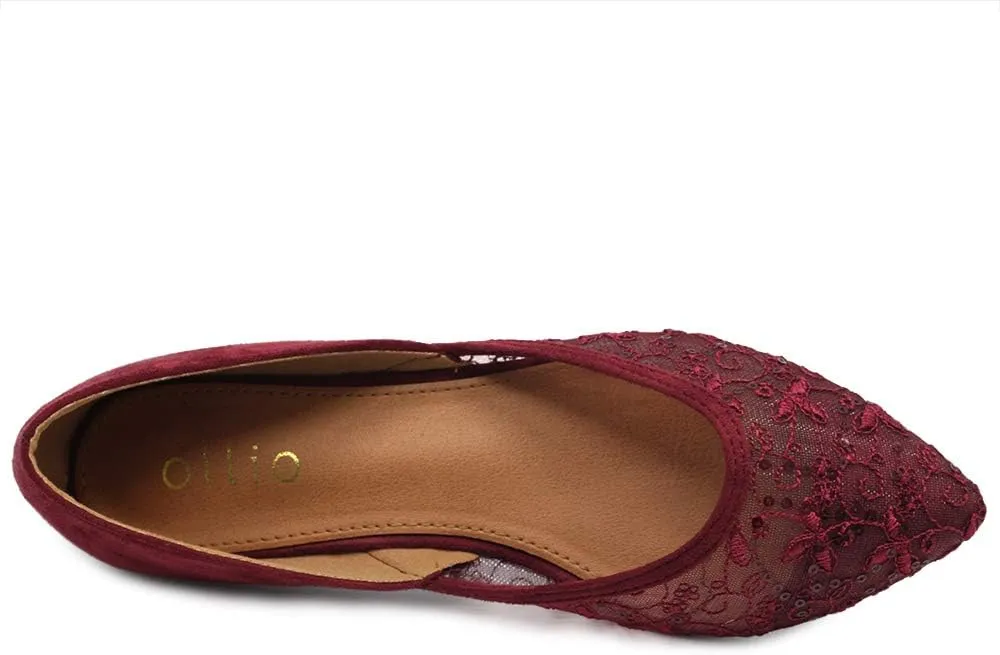 Ollio Women's Shoes Faux Suede Floral Mesh Lace Breathables Pointed Toe Ballet Flats F90