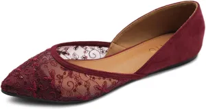 Ollio Women's Shoes Faux Suede Floral Mesh Lace Breathables Pointed Toe Ballet Flats F90