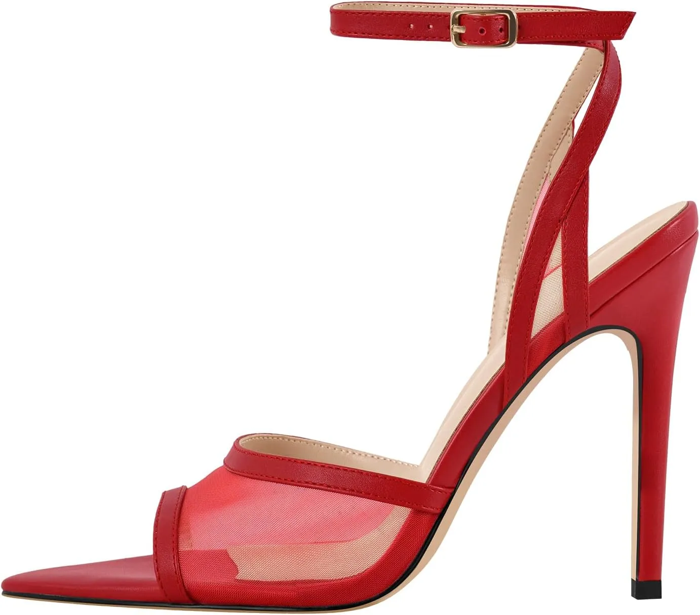 onlymaker Women's Sexy Peep Toe Fishnet Mesh Ankle Sandals Point Toe Cross Buckle Strappy Open-back Stiletto High Heel Sandals