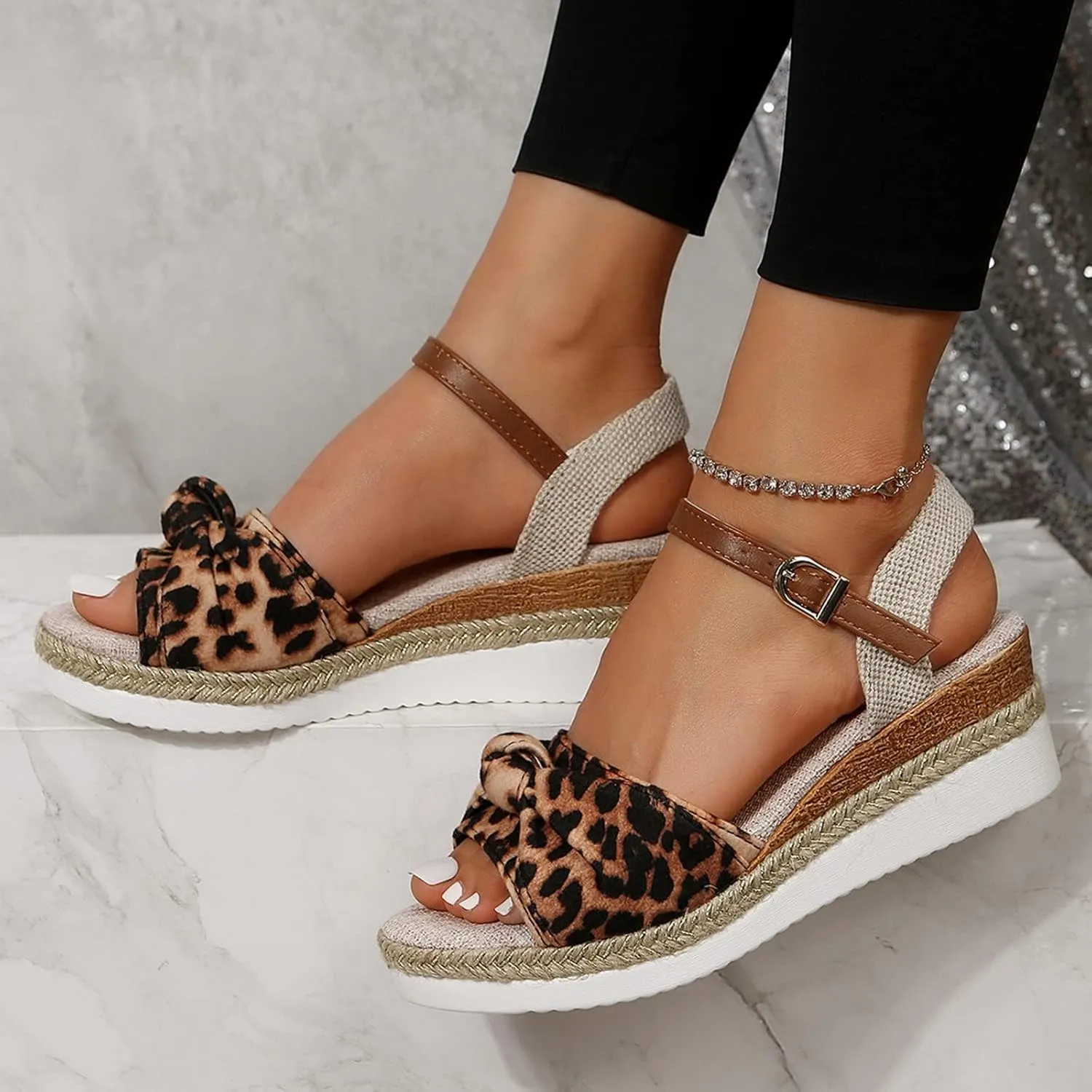 Orthopedic Platform Wedge Sandals for Women 2025 New Bowknot Wedge Sandals Open Toe Ankle Strap Hemp Rope Wedge Heels Summer Dressy Platform Sandals Comfortable Beach Slip on Sandals