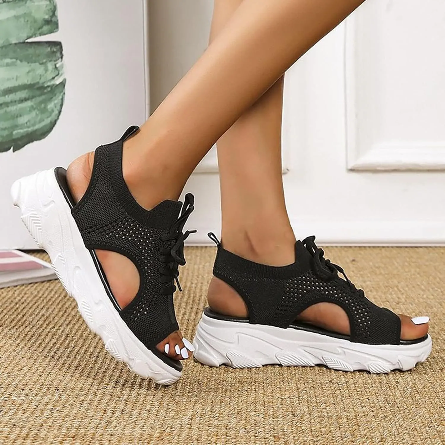 Orthopedic Sandals for Women 2025 Walking Sandals with Arch Support Summer Washable Slingback Orthopedic Slide Flat Shoes Breathable Knit Mesh Open Toe Sport Shoes for Indoor and Outdoor