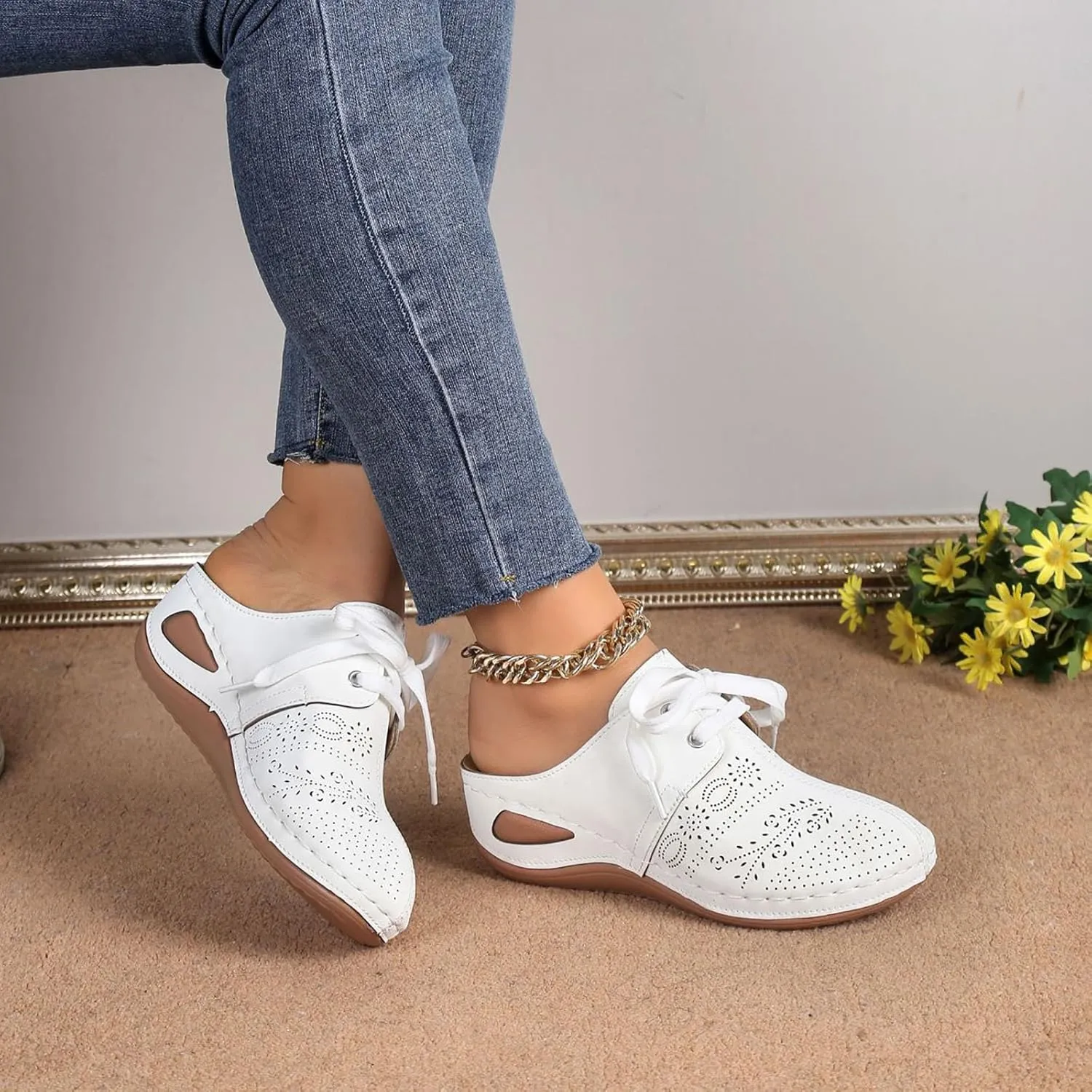 Orthopedic Sandals for Women Closed Toe Slippers for Women Wedge Solid Color Strap Tie Fashion Slip On Slides Slippers