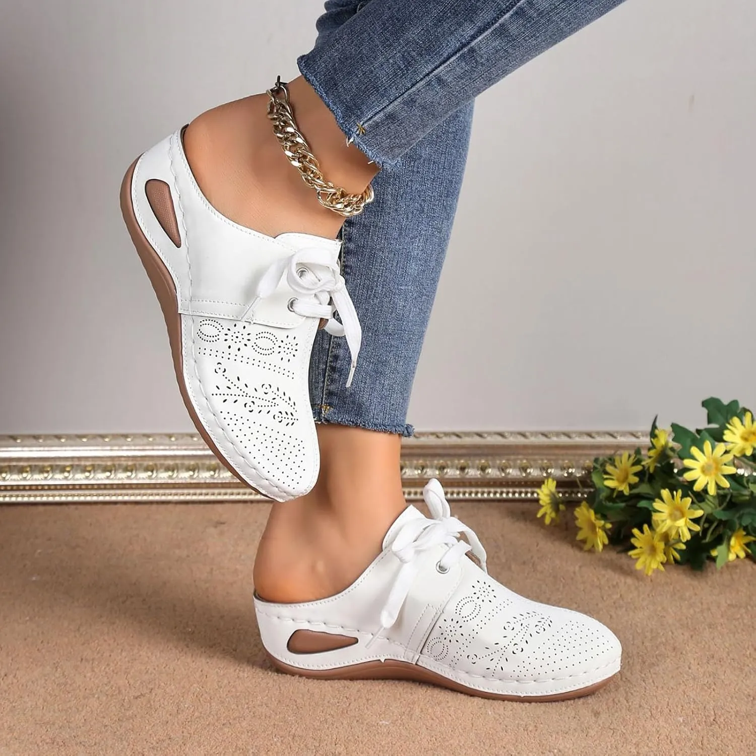 Orthopedic Sandals for Women Closed Toe Slippers for Women Wedge Solid Color Strap Tie Fashion Slip On Slides Slippers