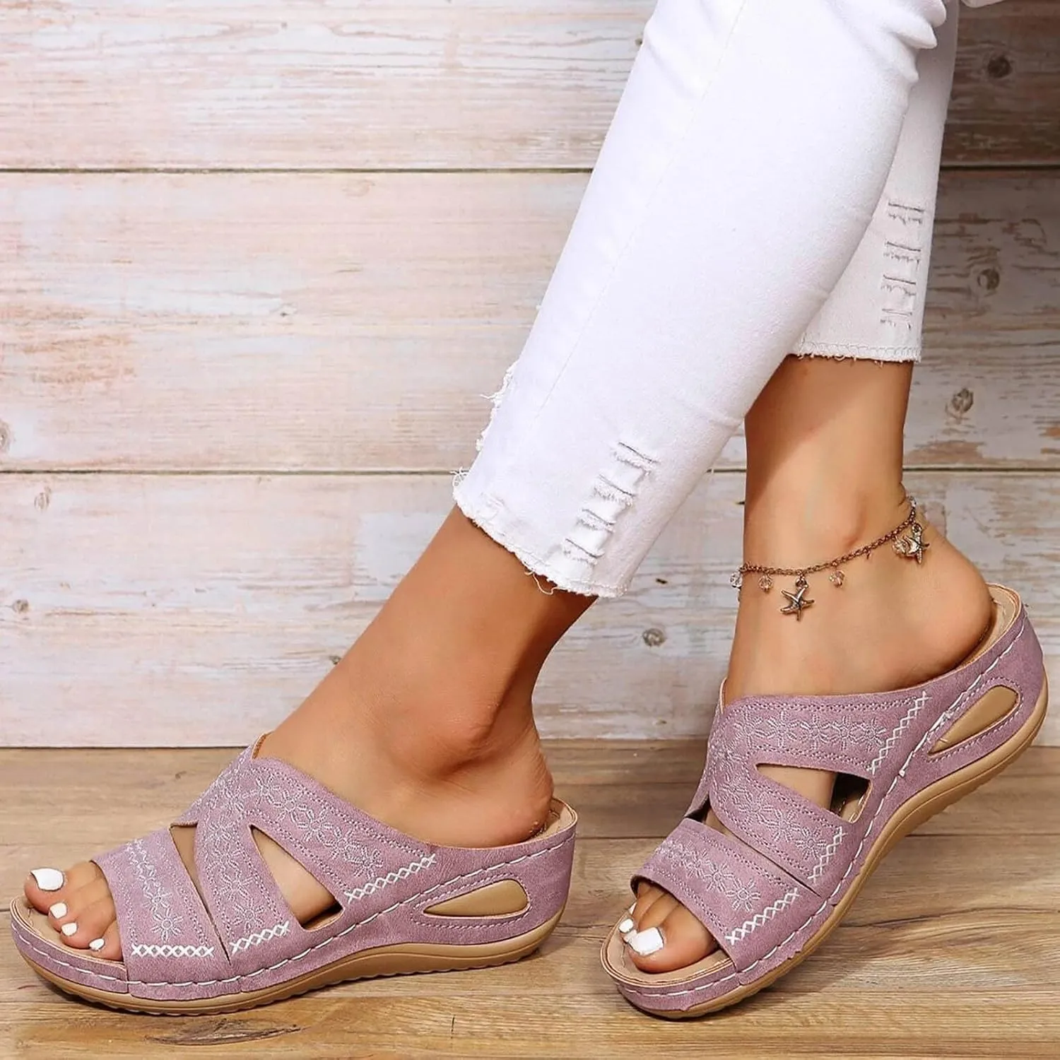 Orthopedic Sandals for Women, Wedge Sandals Women Comfortable Arch Support Slides Platform Sandals Summer Dressy Flip Flops Orthotic Walking Sandals Casual Slip on Summer Shoes