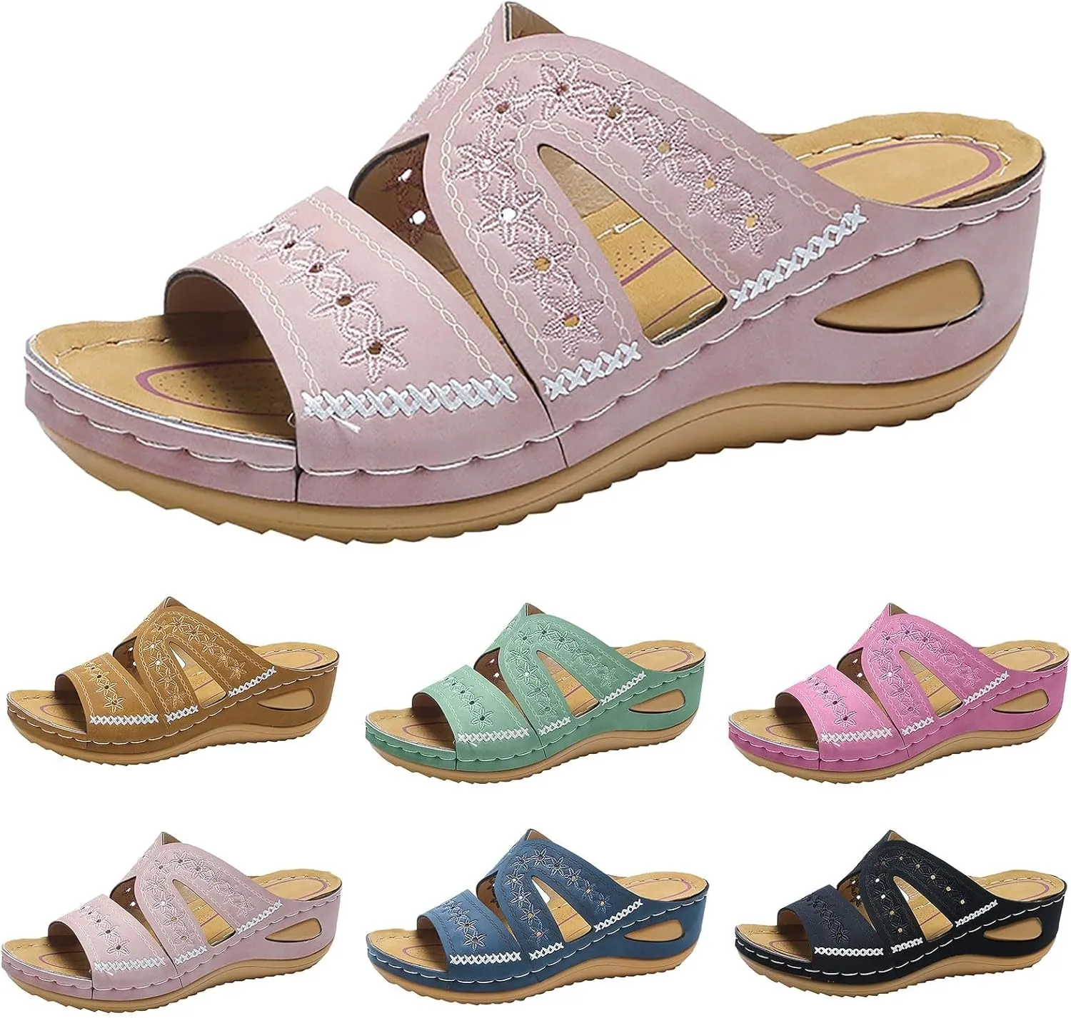 Orthopedic Sandals for Women, Wedge Sandals Women Comfortable Arch Support Slides Platform Sandals Summer Dressy Flip Flops Orthotic Walking Sandals Casual Slip on Summer Shoes