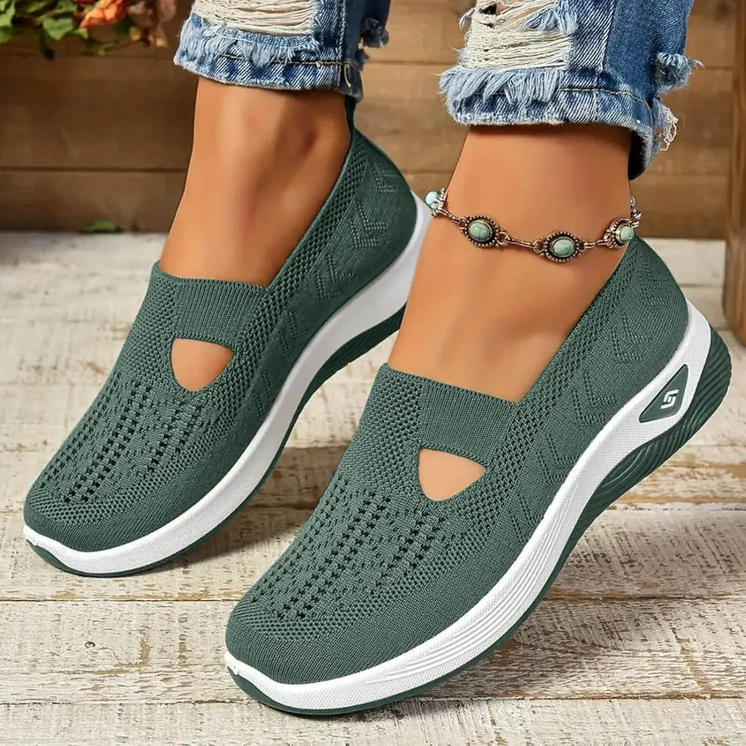 Orthopedic Shoes for Women, Women's Lightweight Slip-On Slip-On Knitted Sneakers, Comfortable Fashion Flat Walking Shoes for Women Breathable Sock Mesh Loafers Orthowalkway Womens Shoes