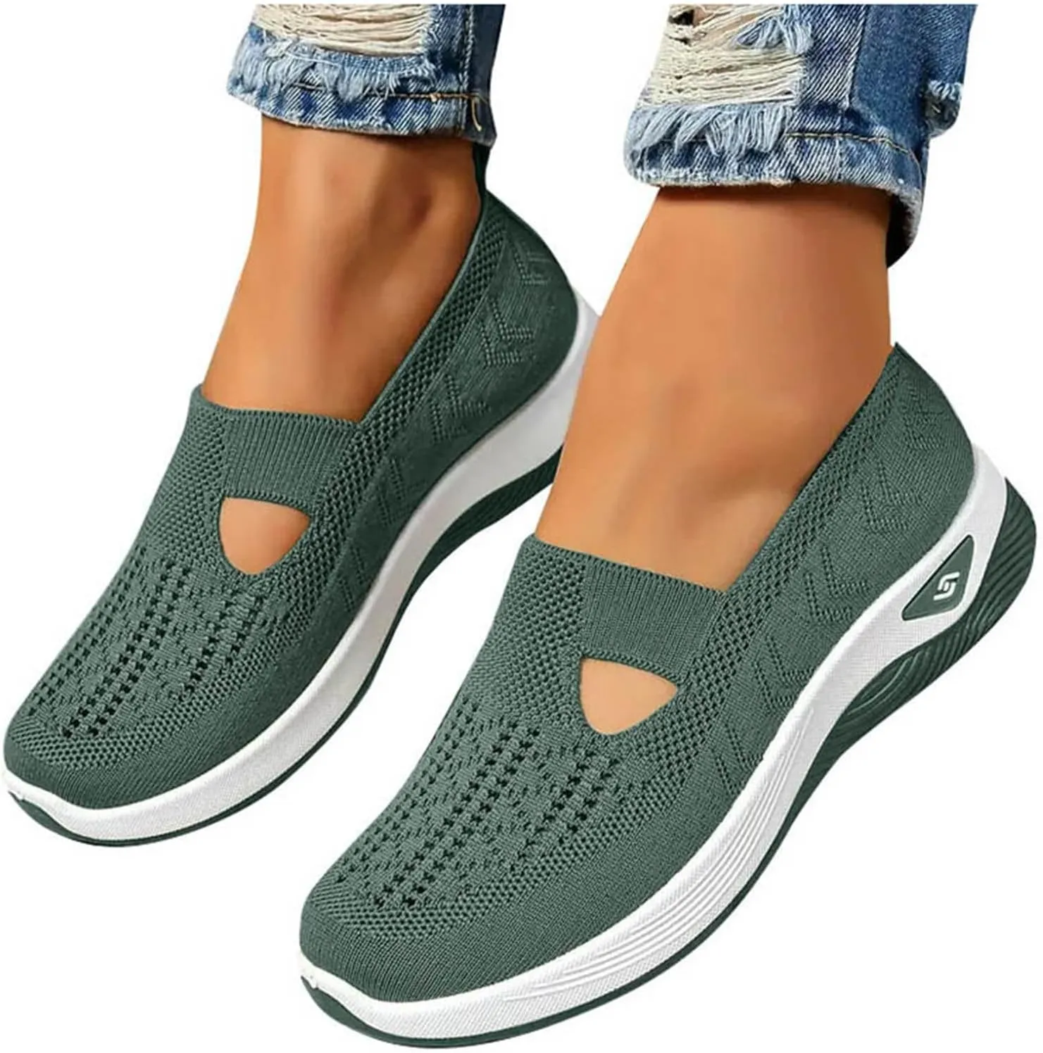 Orthopedic Shoes for Women, Women's Lightweight Slip-On Slip-On Knitted Sneakers, Comfortable Fashion Flat Walking Shoes for Women Breathable Sock Mesh Loafers Orthowalkway Womens Shoes