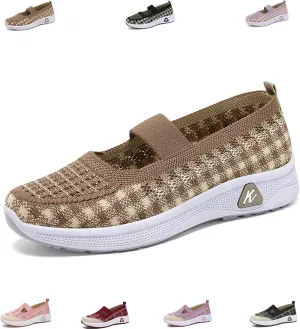 Orthowalkway Womens Shoes,Orthopedic Platform Loafers Slip-On Lightweight Flat Soft Breathable Knitted Sneakers
