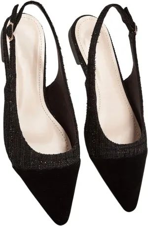 OYOANGLE Women's Pointed Toe Slingback Flats Low Heels Pumps Slip On Elegant Tweed Shoes