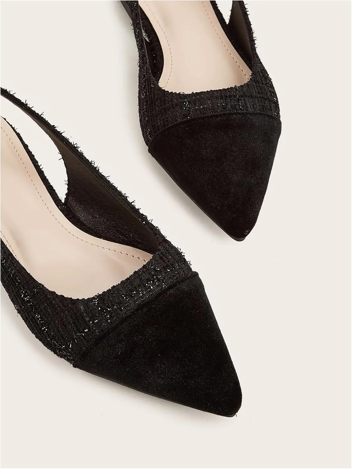 OYOANGLE Women's Pointed Toe Slingback Flats Low Heels Pumps Slip On Elegant Tweed Shoes