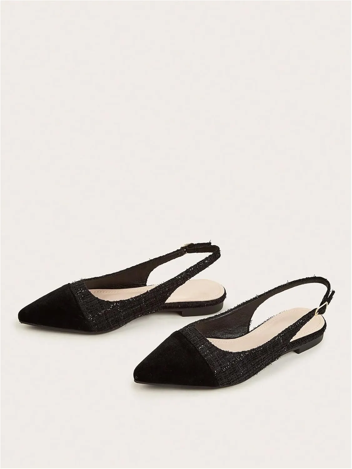 OYOANGLE Women's Pointed Toe Slingback Flats Low Heels Pumps Slip On Elegant Tweed Shoes