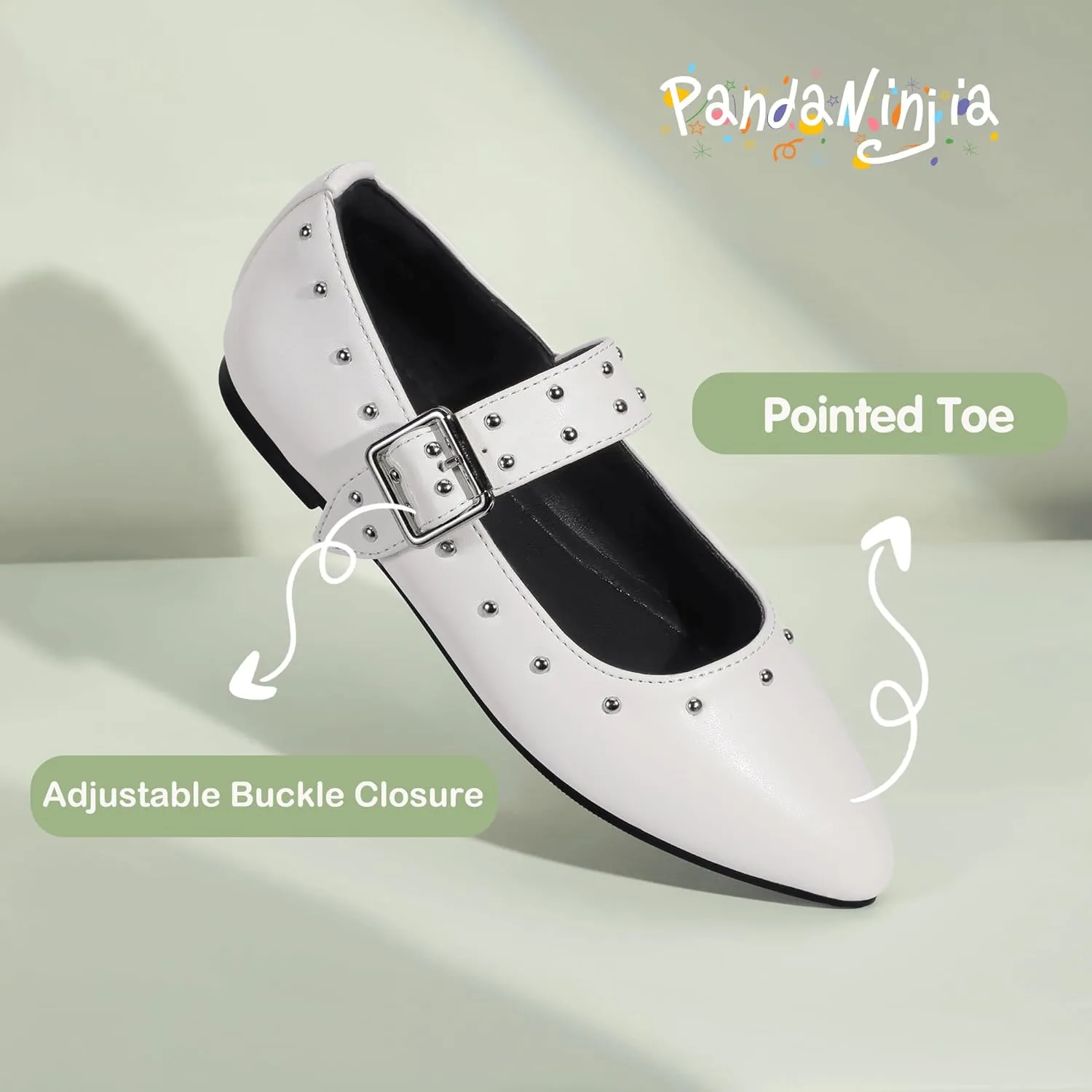 PANDANINJIA Girls Dress Shoes Studded Mary Jane Ballet Flats for Girl Pointed Toe Little Big Kid Flower Girl Party Formal Wedding Shoes