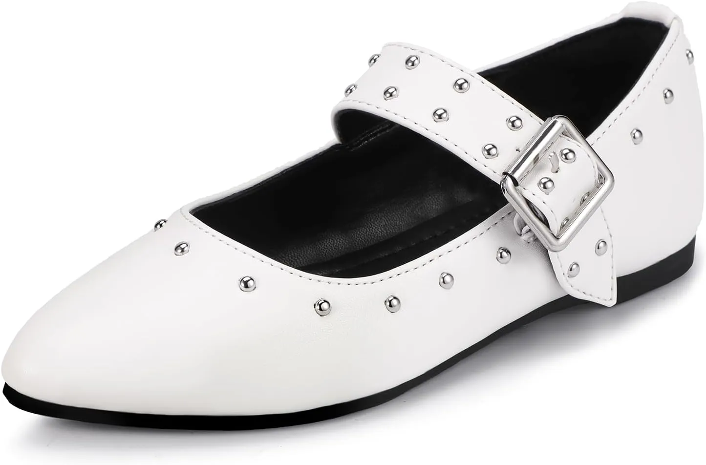 PANDANINJIA Girls Dress Shoes Studded Mary Jane Ballet Flats for Girl Pointed Toe Little Big Kid Flower Girl Party Formal Wedding Shoes