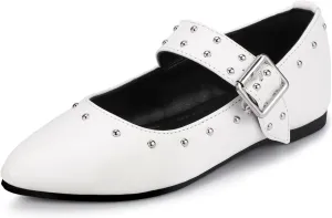 PANDANINJIA Girls Dress Shoes Studded Mary Jane Ballet Flats for Girl Pointed Toe Little Big Kid Flower Girl Party Formal Wedding Shoes