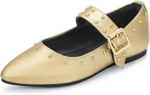 PANDANINJIA Girls Dress Shoes Studded Mary Jane Ballet Flats for Girl Pointed Toe Little Big Kid Flower Girl Party Formal Wedding Shoes