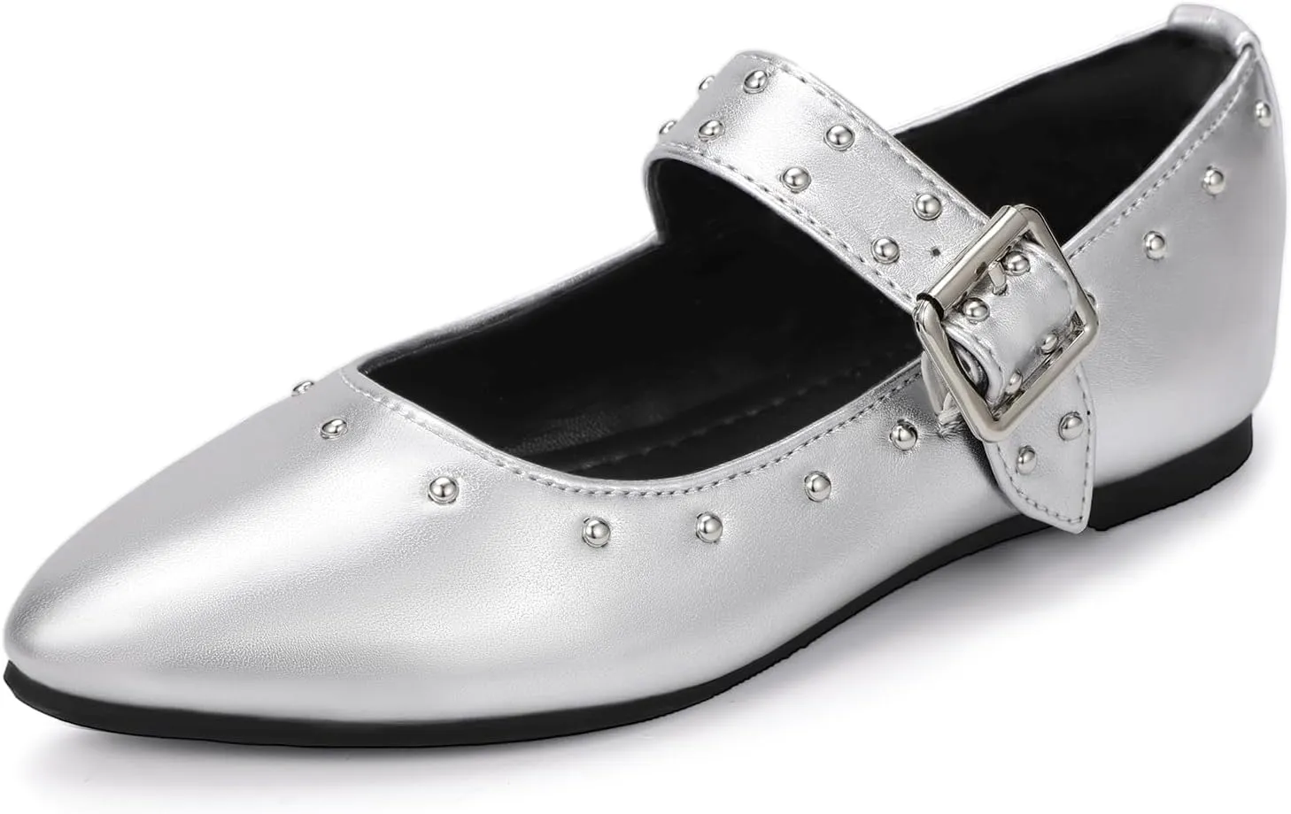 PANDANINJIA Girls Dress Shoes Studded Mary Jane Ballet Flats for Girl Pointed Toe Little Big Kid Flower Girl Party Formal Wedding Shoes