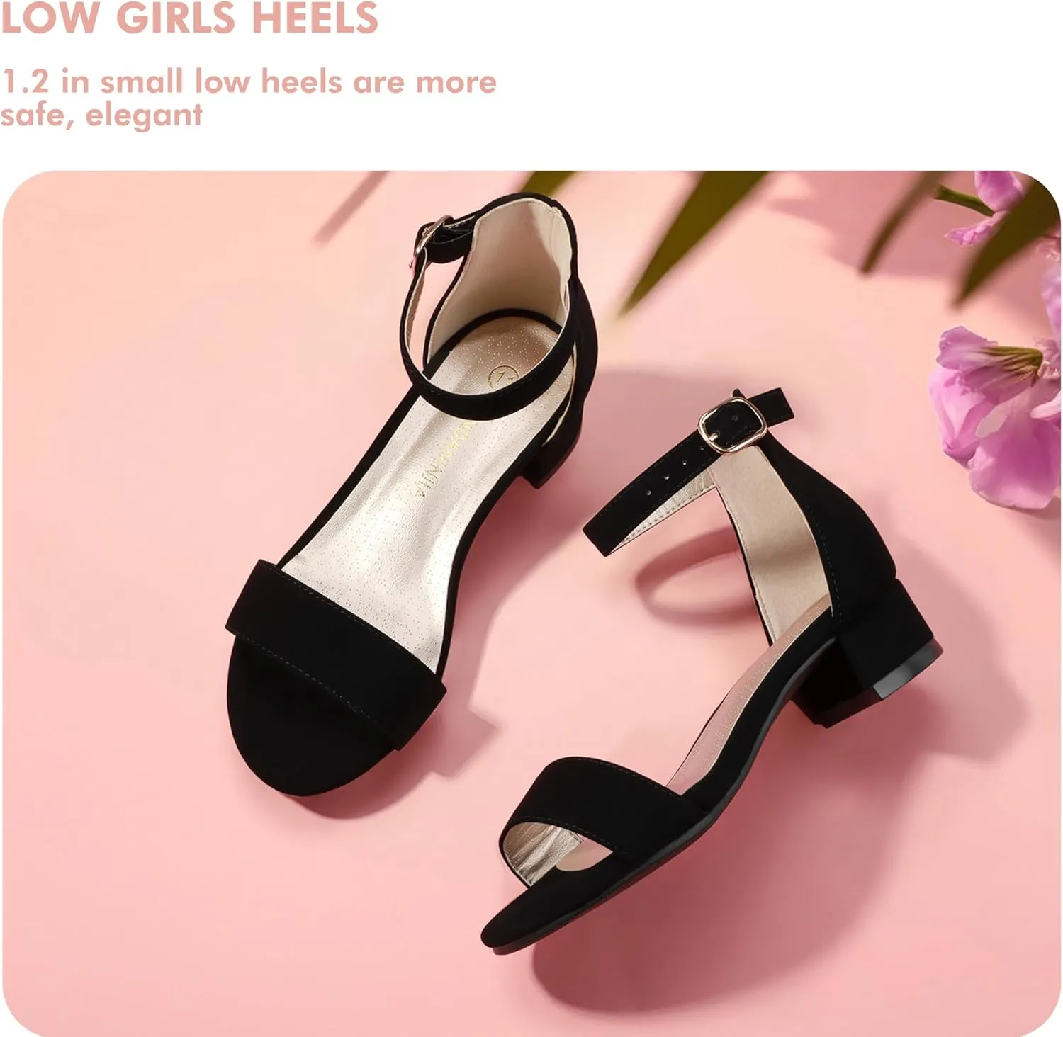 PANDANINJIA Girls Dress Shoes Toddler Kids Heels Sandals Ankle Strap Wedding Party Phoebe Flower Girl Shoes