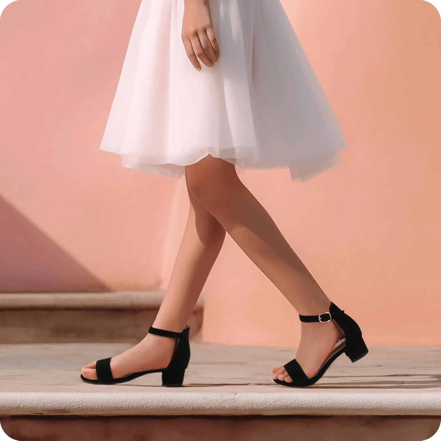 PANDANINJIA Girls Dress Shoes Toddler Kids Heels Sandals Ankle Strap Wedding Party Phoebe Flower Girl Shoes