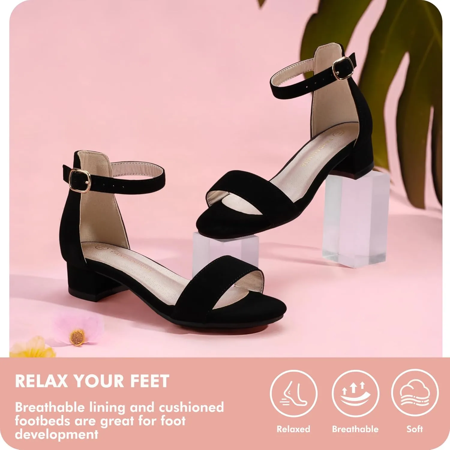 PANDANINJIA Girls Dress Shoes Toddler Kids Heels Sandals Ankle Strap Wedding Party Phoebe Flower Girl Shoes