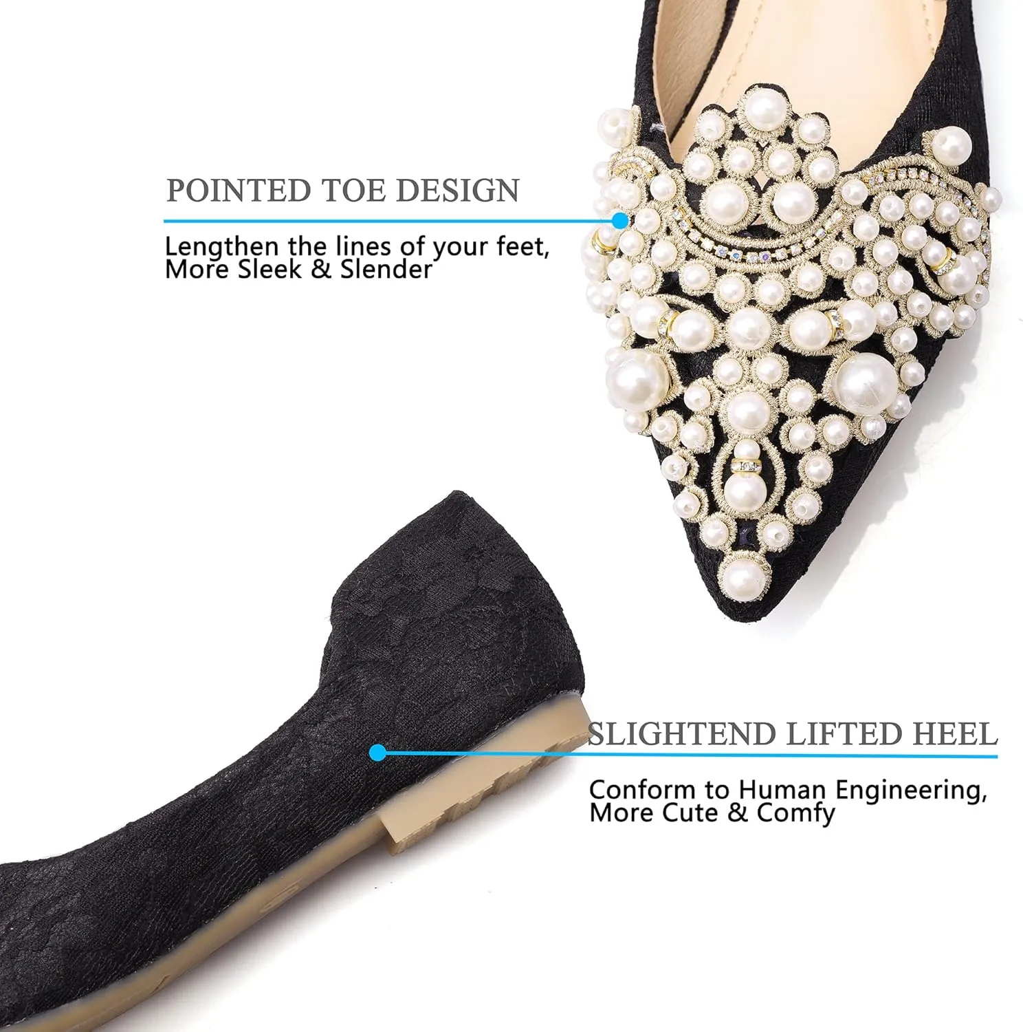 Pearl Decoration Women's Flat Bottom Pointed Toe One Step Shoes