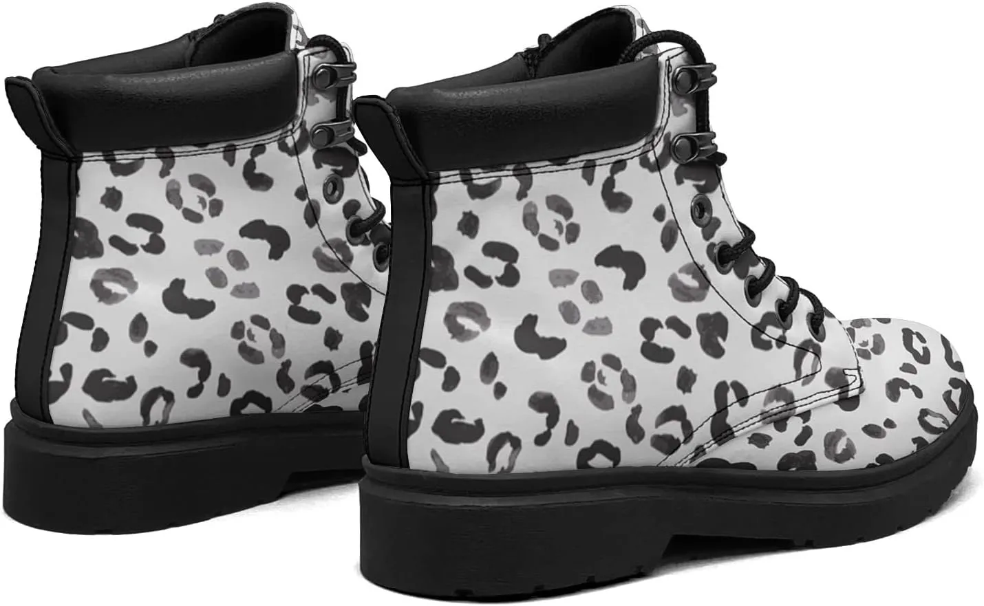 Pitovozu Tiger Leopard Skin Boots Womens Snow Boots Ankle Anti-Slip Combat Boots Lace Up Winter Waterproof Leather Boots Shoes Gifts for Women