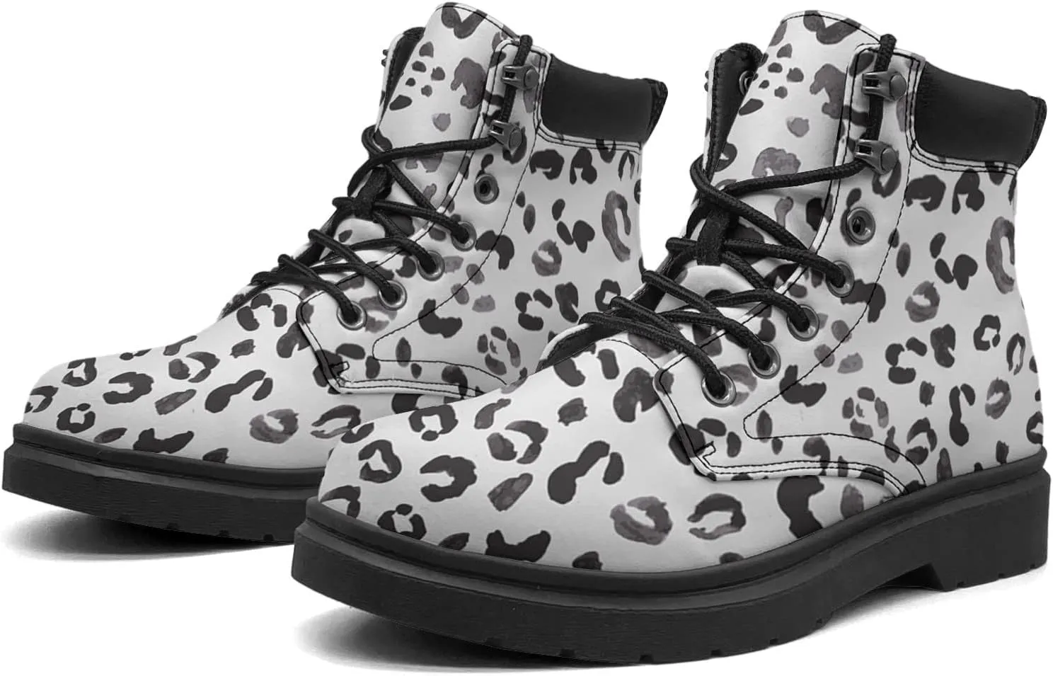 Pitovozu Tiger Leopard Skin Boots Womens Snow Boots Ankle Anti-Slip Combat Boots Lace Up Winter Waterproof Leather Boots Shoes Gifts for Women
