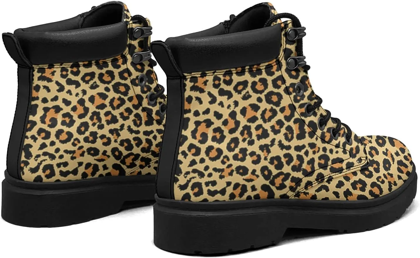 Pitovozu Tiger Leopard Skin Boots Womens Snow Boots Ankle Anti-Slip Combat Boots Lace Up Winter Waterproof Leather Boots Shoes Gifts for Women