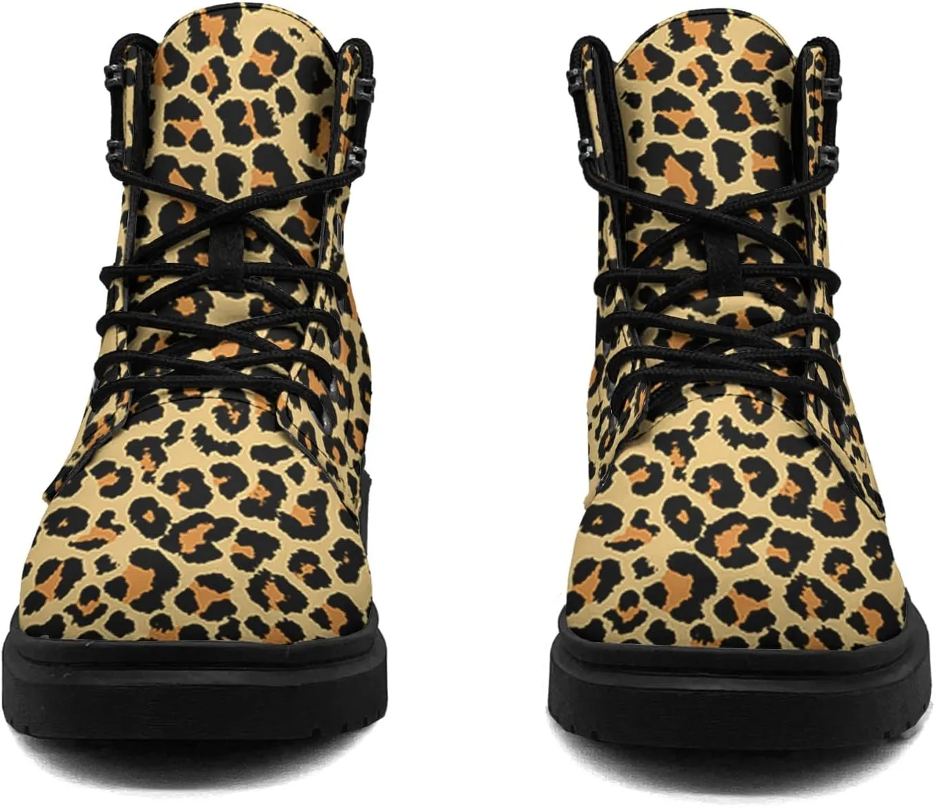 Pitovozu Tiger Leopard Skin Boots Womens Snow Boots Ankle Anti-Slip Combat Boots Lace Up Winter Waterproof Leather Boots Shoes Gifts for Women