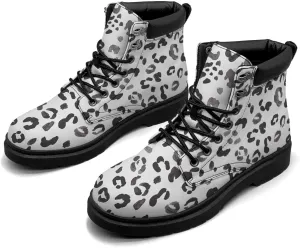 Pitovozu Tiger Leopard Skin Boots Womens Snow Boots Ankle Anti-Slip Combat Boots Lace Up Winter Waterproof Leather Boots Shoes Gifts for Women
