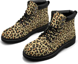 Pitovozu Tiger Leopard Skin Boots Womens Snow Boots Ankle Anti-Slip Combat Boots Lace Up Winter Waterproof Leather Boots Shoes Gifts for Women