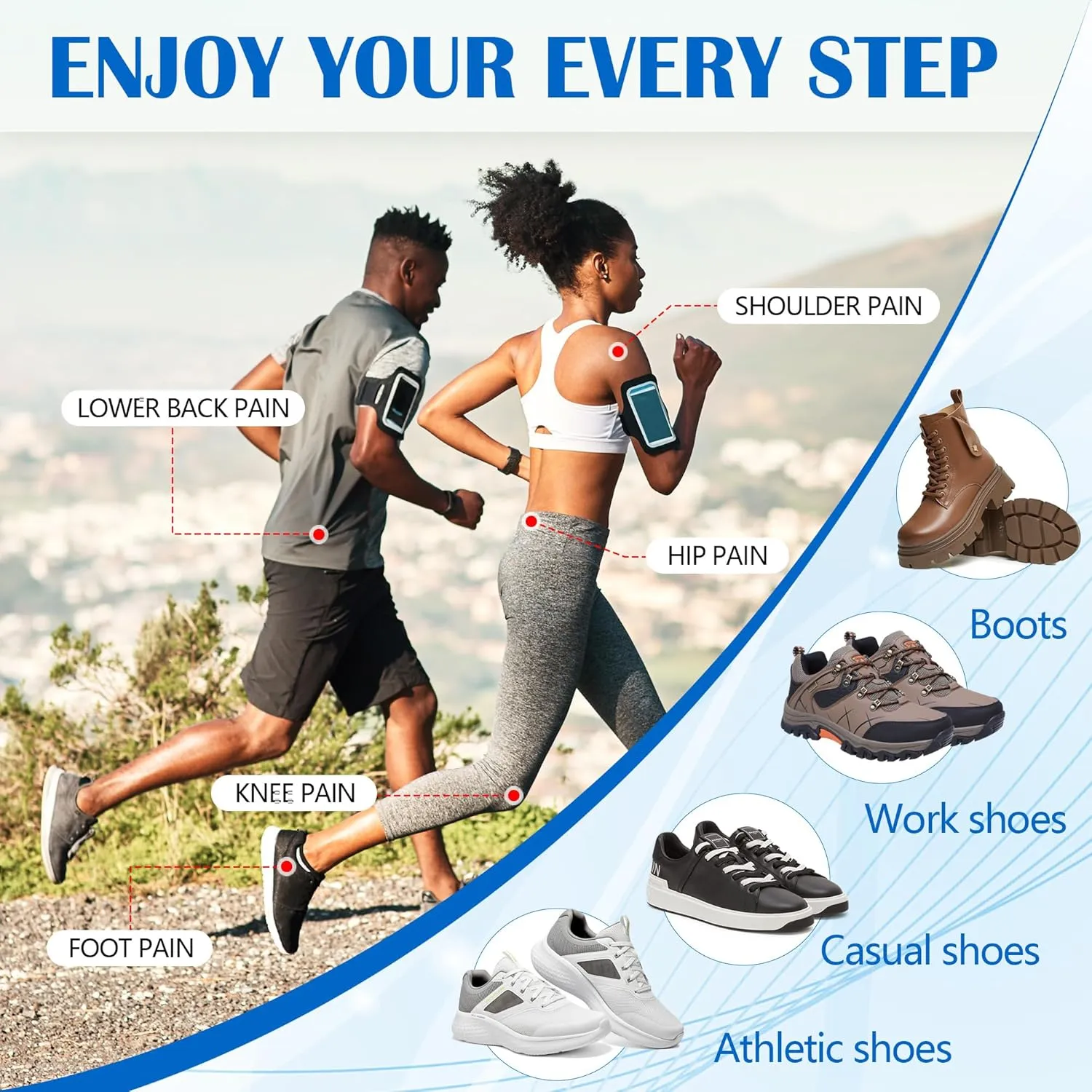 Plantar Fasciitis Insoles Pain Relief High Arch Support Orthotics Inserts Heavy Duty Sole Inserts for Men Women Standing All Day