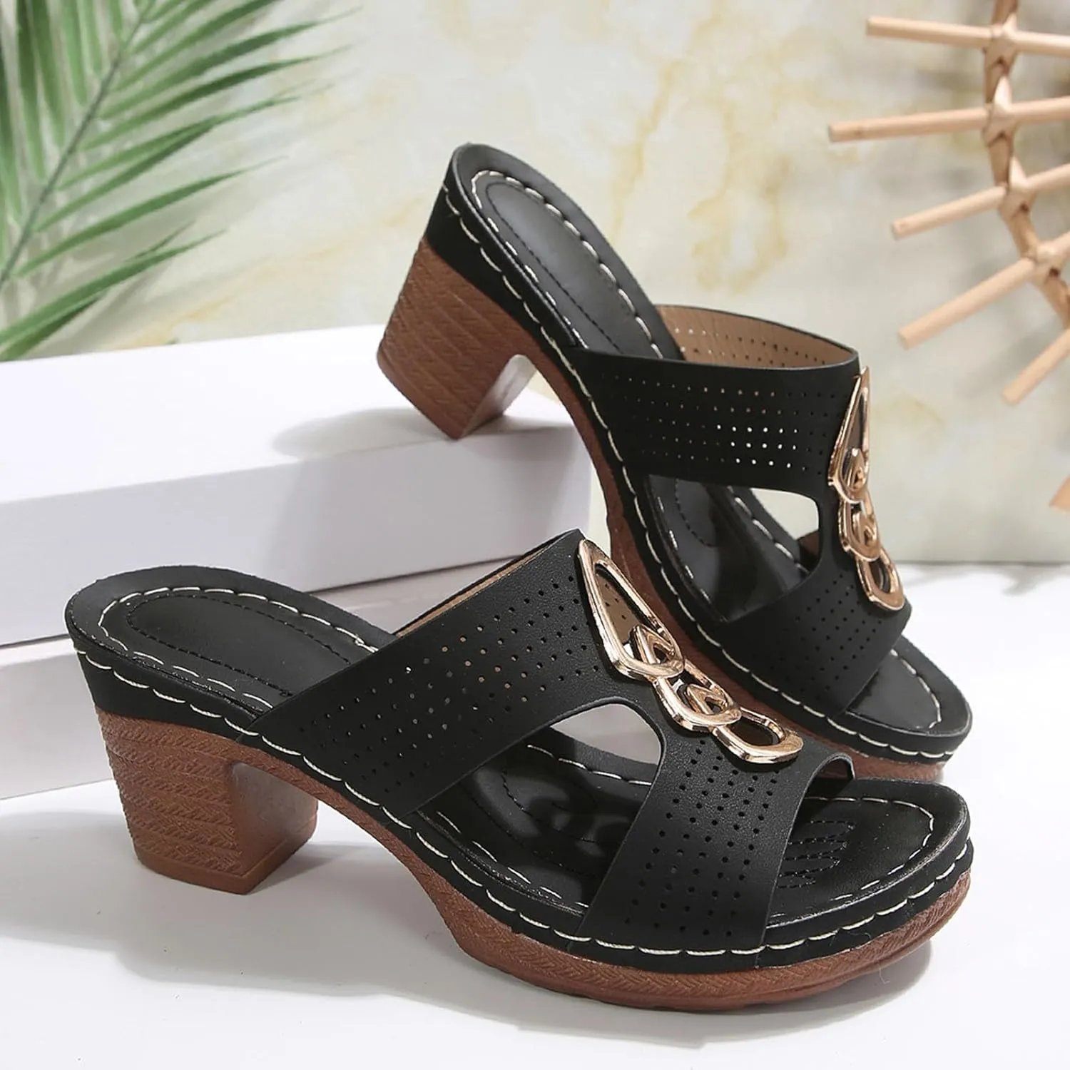 Platform Open Toe Sandal Heels For Women,Slip-on Chunky Sandals For Women Comfortable Walking Casual Dressy Outdoor Summer Sandals