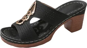 Platform Open Toe Sandal Heels For Women,Slip-on Chunky Sandals For Women Comfortable Walking Casual Dressy Outdoor Summer Sandals