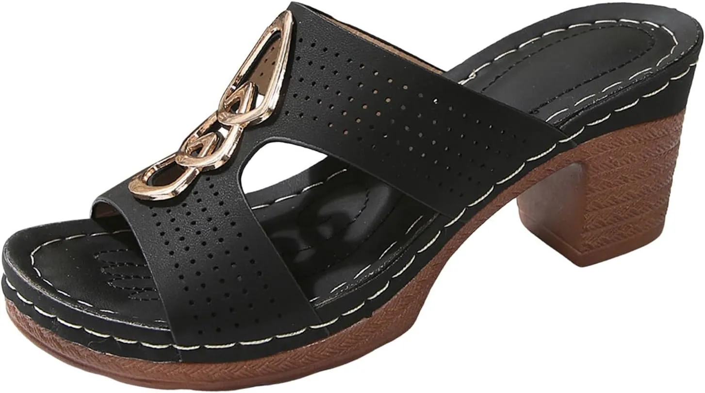 Platform Open Toe Sandal Heels For Women,Slip-on Chunky Sandals For Women Comfortable Walking Casual Dressy Outdoor Summer Sandals