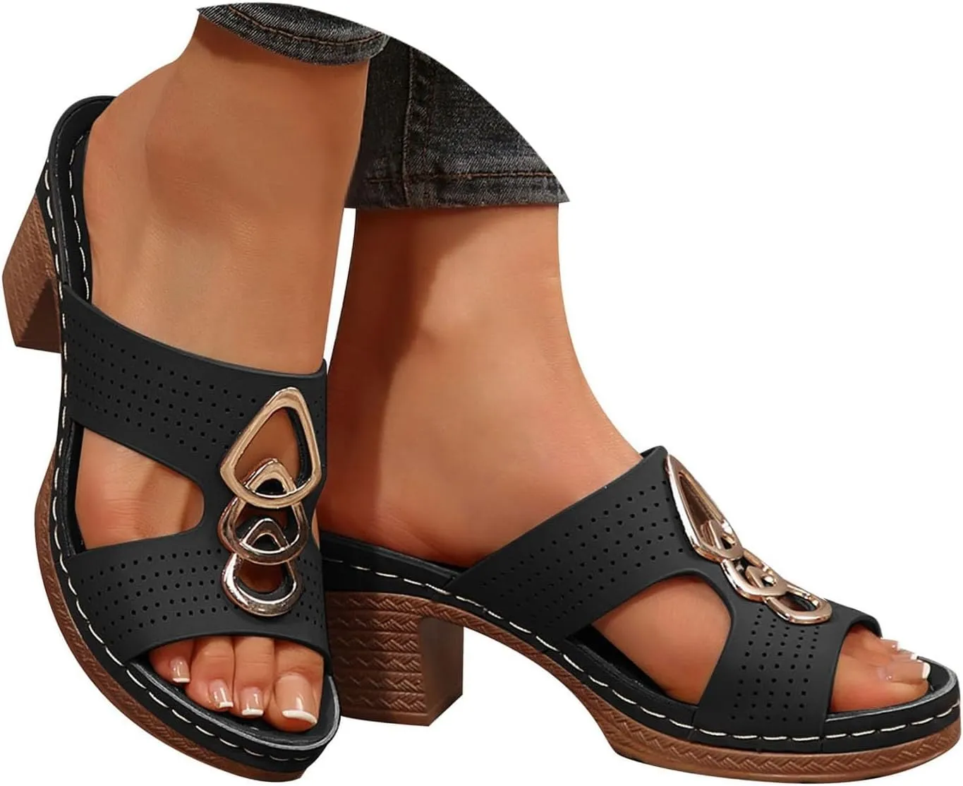 Platform Open Toe Sandal Heels For Women,Slip-on Chunky Sandals For Women Comfortable Walking Casual Dressy Outdoor Summer Sandals