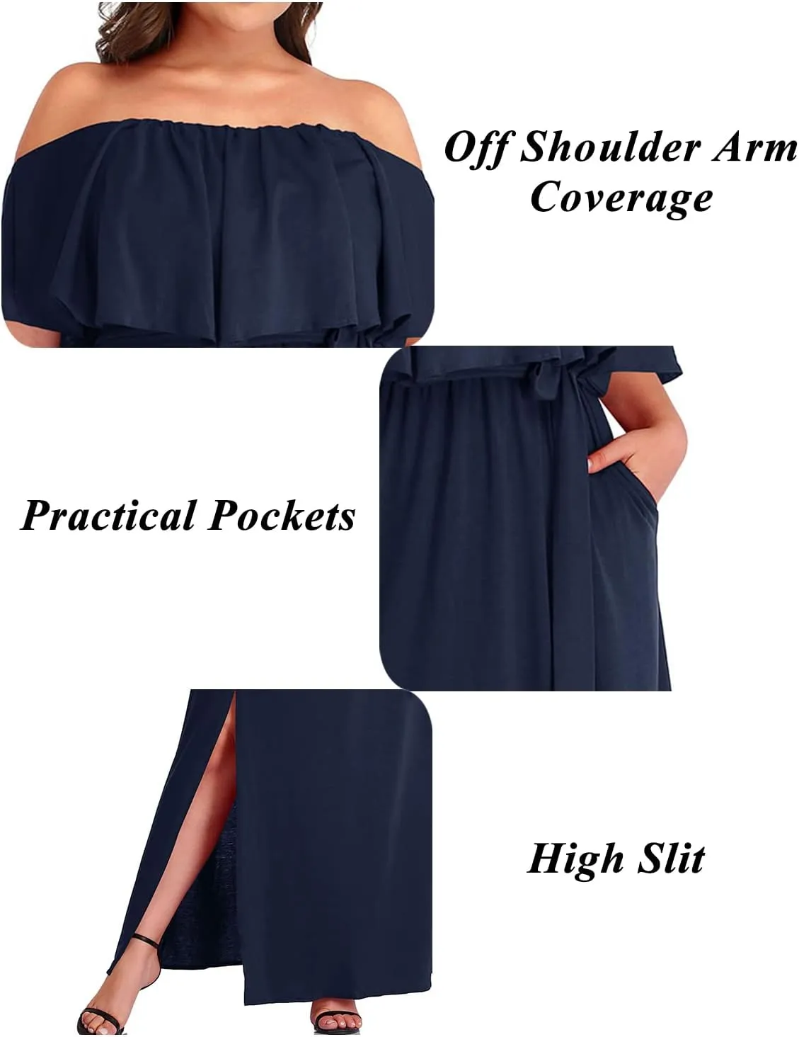 Plus Size Off The Shoulder Maxi Long Casual Beach Dress Pockets Women
