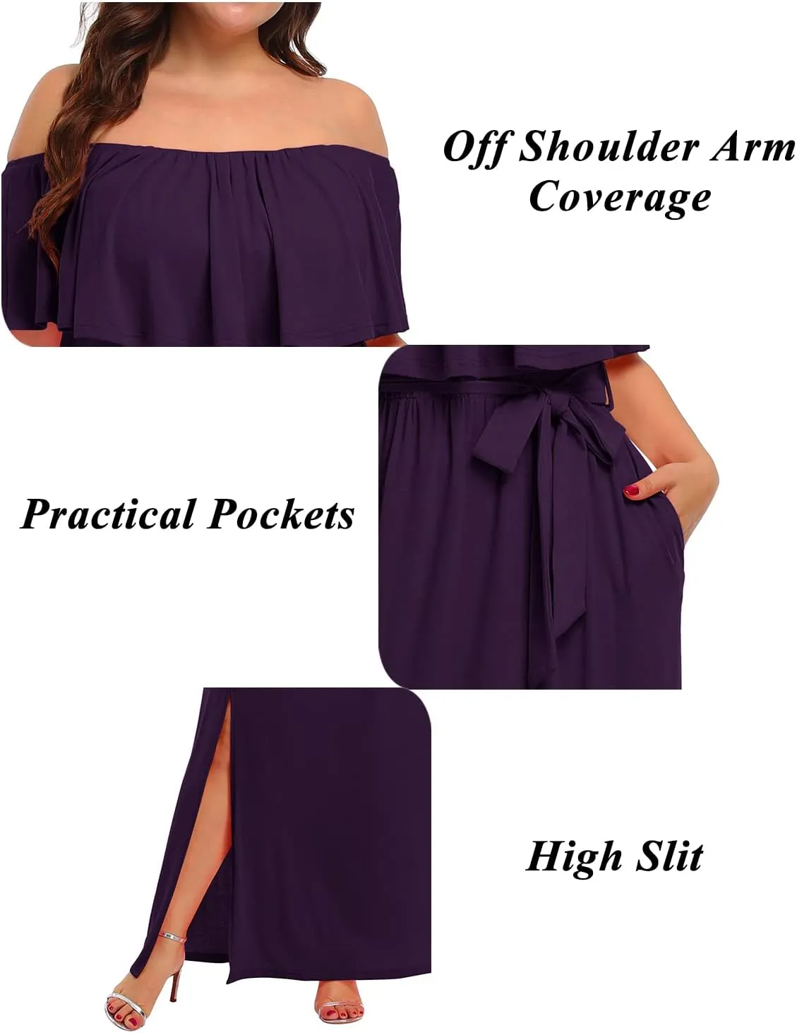 Plus Size Off The Shoulder Maxi Long Casual Beach Dress Pockets Women