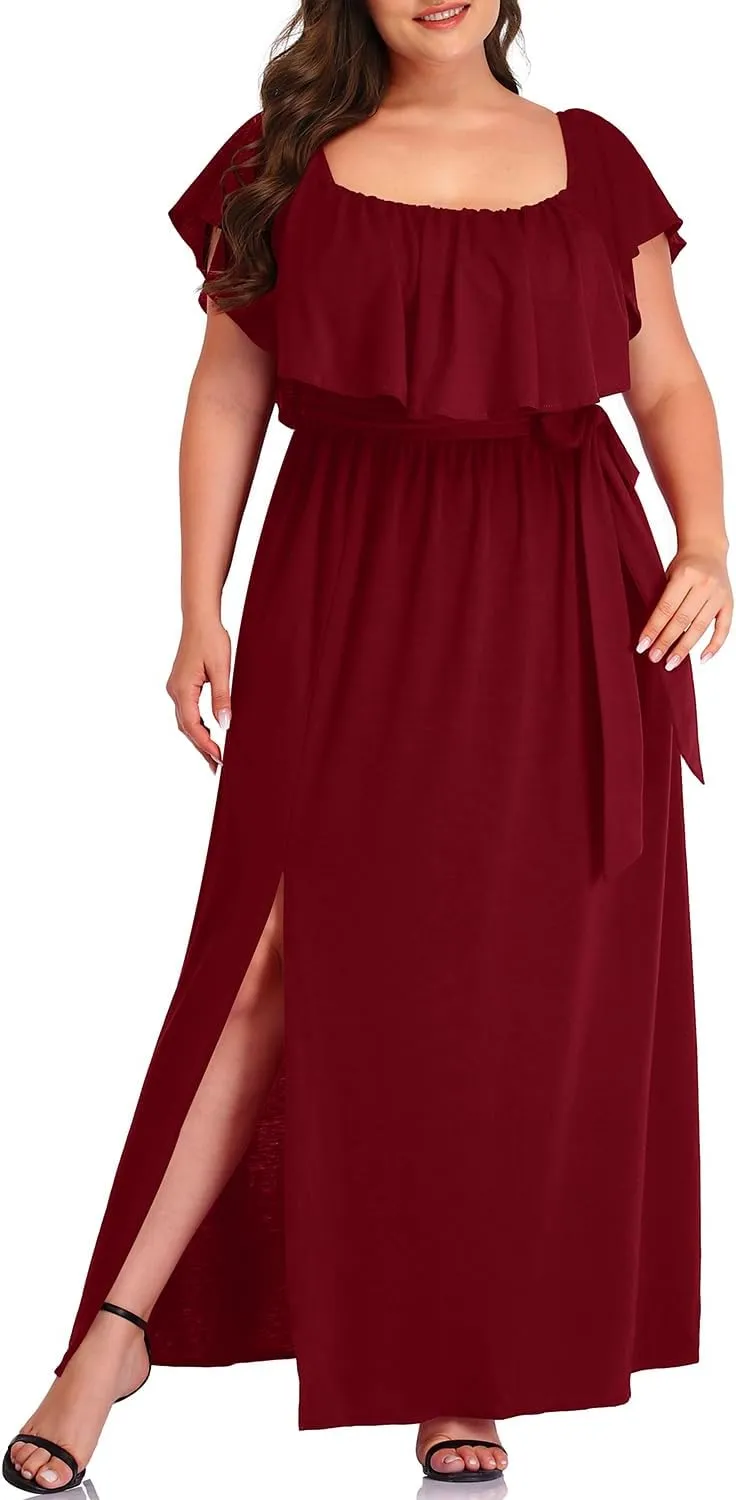 Plus Size Off The Shoulder Maxi Long Casual Beach Dress Pockets Women
