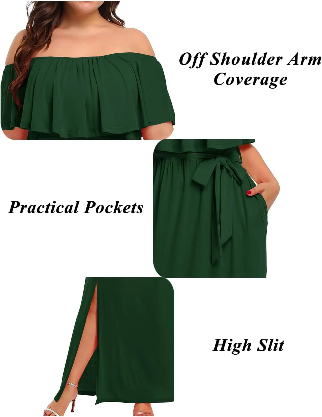 Plus Size Off The Shoulder Maxi Long Casual Beach Dress Pockets Women