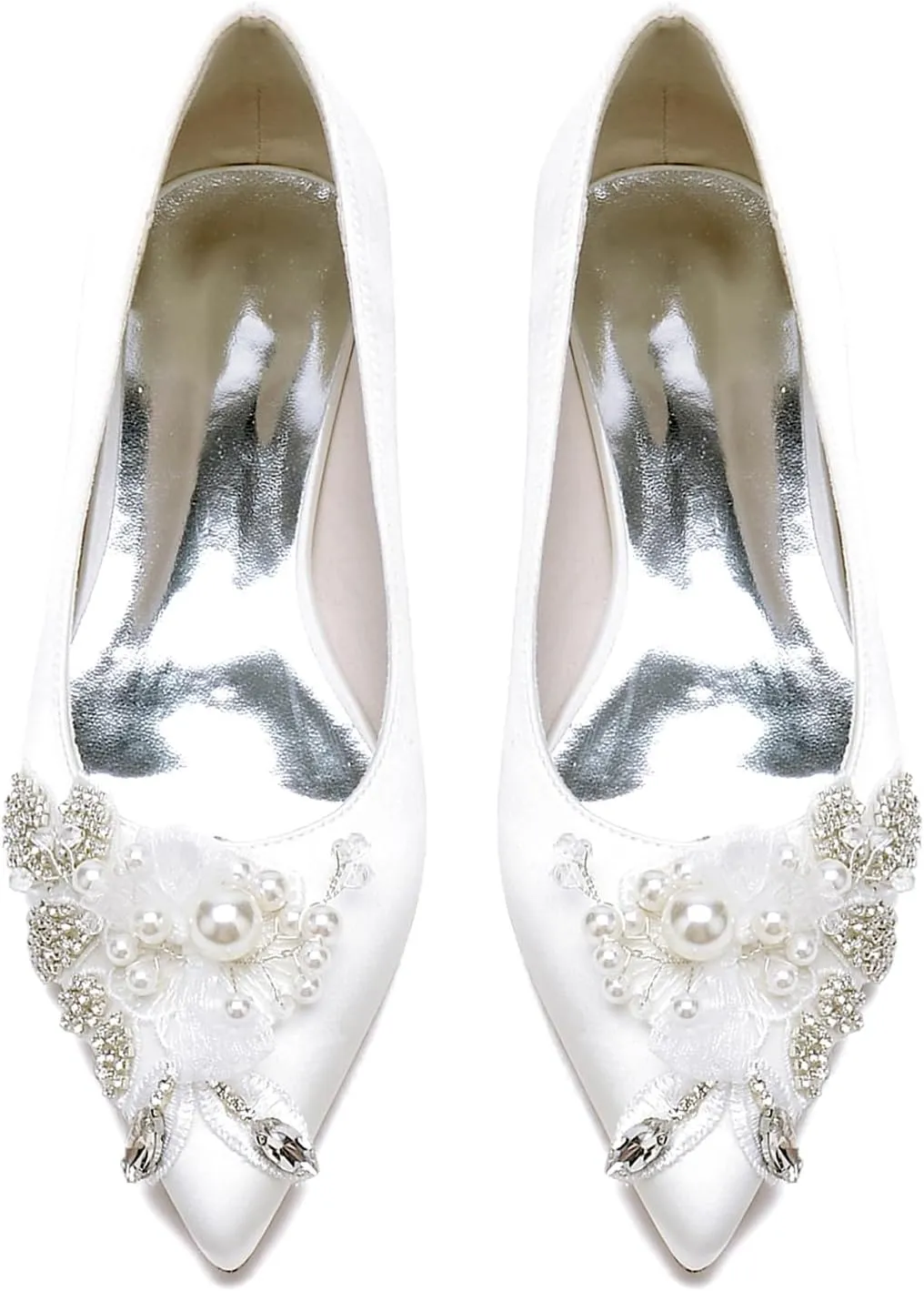 Pointed Toe Bridesmaid Flats Shoes Wedding Dress Pearl Bridal Shoes Womens Party Lace Evening Shoes
