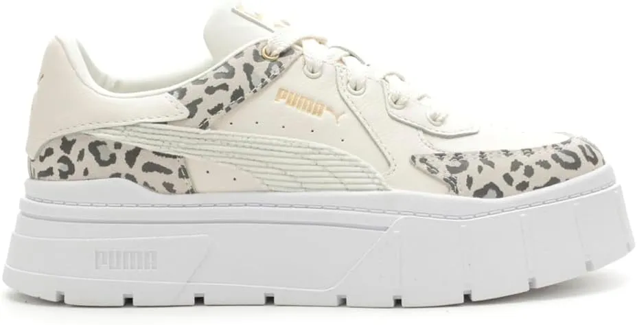 PUMA Womens Mayze Stack Edgy Leopard Lace Up Sneakers Shoes Casual - Off White - Size 10 M