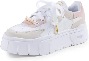 PUMA Women's Mayze Stack Edgy Pearl Sneakers, Puma White-Marshmallow-Gold, 9.5 Medium US