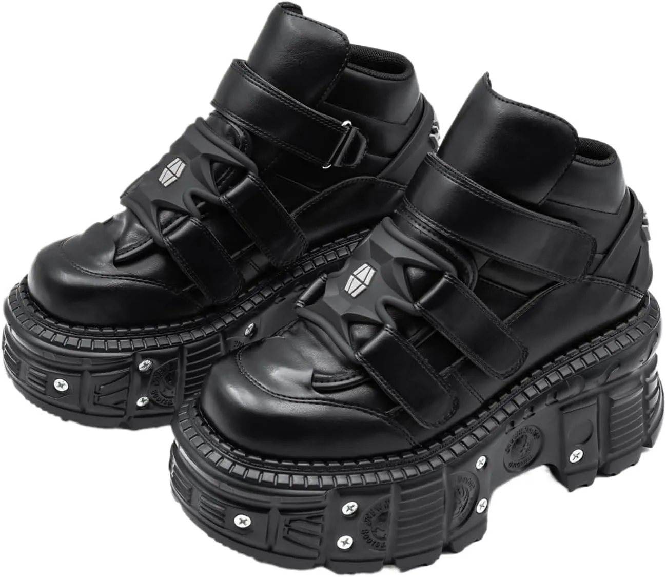 Punk Style Women Shoes Lace-up Heel Height 6CM Platform Shoes Woman Metal Decor Woman Sneakers Gothic Ankle Rock Boots ﻿