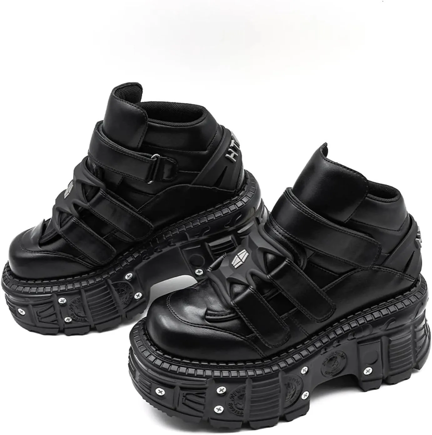 Punk Style Women Shoes Lace-up Heel Height 6CM Platform Shoes Woman Metal Decor Woman Sneakers Gothic Ankle Rock Boots ﻿