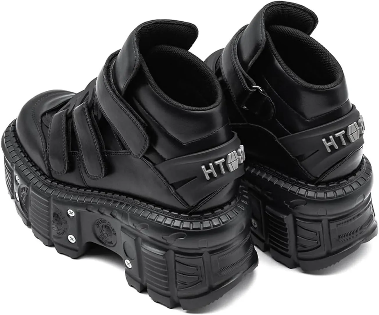 Punk Style Women Shoes Lace-up Heel Height 6CM Platform Shoes Woman Metal Decor Woman Sneakers Gothic Ankle Rock Boots ﻿