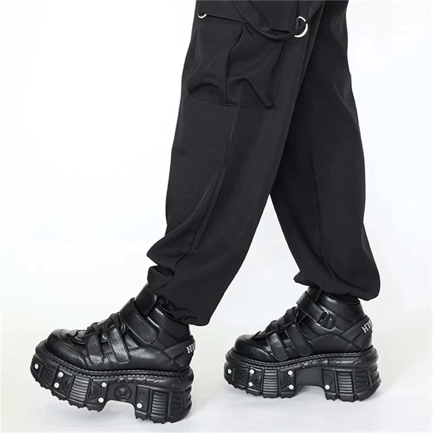 Punk Style Women Shoes Lace-up Heel Height 6CM Platform Shoes Woman Metal Decor Woman Sneakers Gothic Ankle Rock Boots ﻿