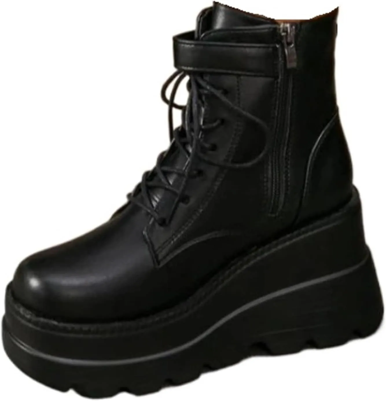 Punk Style Women Shoes Lace-up Heel Height 9CM Platform Shoes Woman Gothic Ankle Rock Boots Metal Decor Woman Sneakers