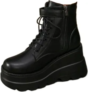 Punk Style Women Shoes Lace-up Heel Height 9CM Platform Shoes Woman Gothic Ankle Rock Boots Metal Decor Woman Sneakers