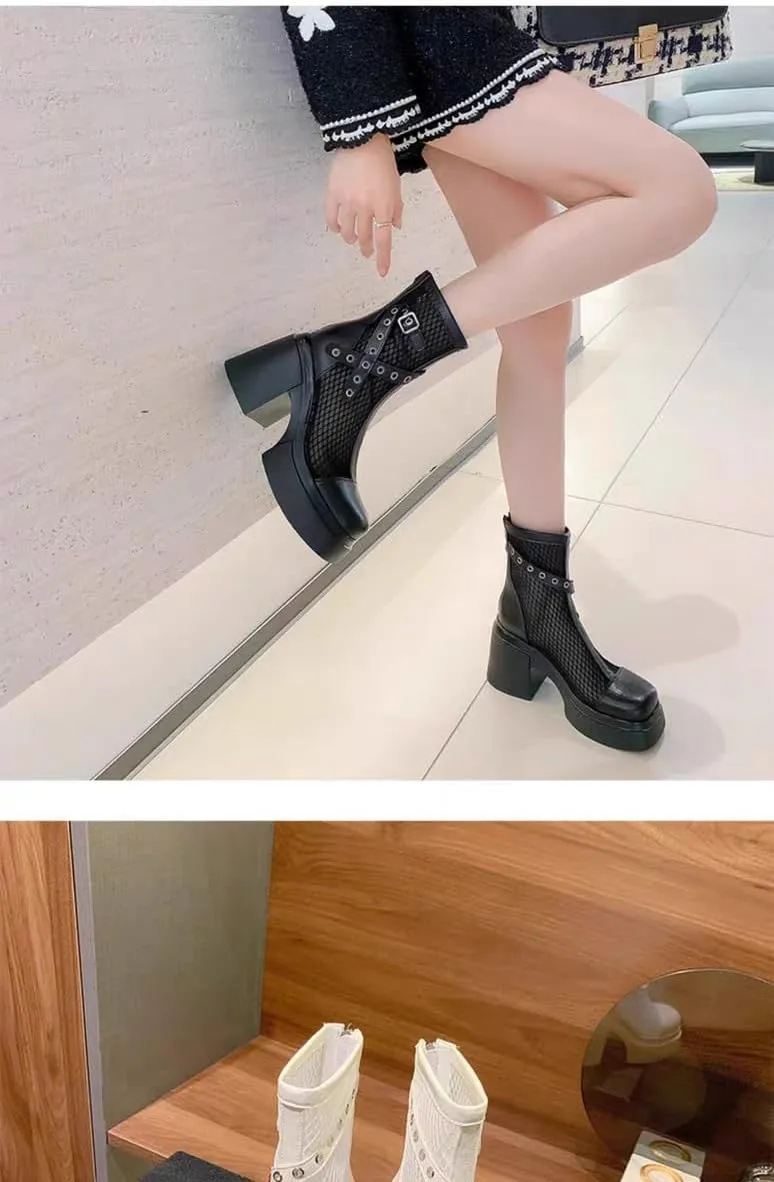Rave Boots Festivals Comfy Platform Mesh Shoes Beach Sandals for Women Cute Emo Grunge Fashion Whimsy Goth Cowgirls Booties for Gothic Girls Parties Summer Cruise Holiday Vacation