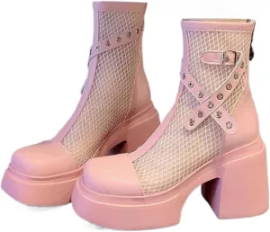 Rave Boots Festivals Comfy Platform Mesh Shoes Beach Sandals for Women Cute Emo Grunge Fashion Whimsy Goth Cowgirls Booties for Gothic Girls Parties Summer Cruise Holiday Vacation